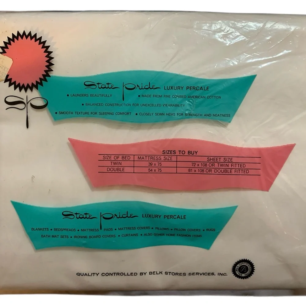 Vtg State Pride‎ Combed Luxury Percale Cotton Flat Dbl Bed Top Sheet 81 x 108